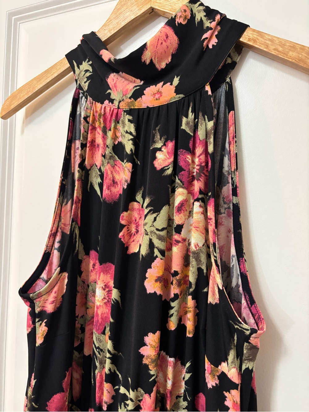 Lane Bryant Black and Pink Floral Print Halter Top Maxi Dress, Size 14/16